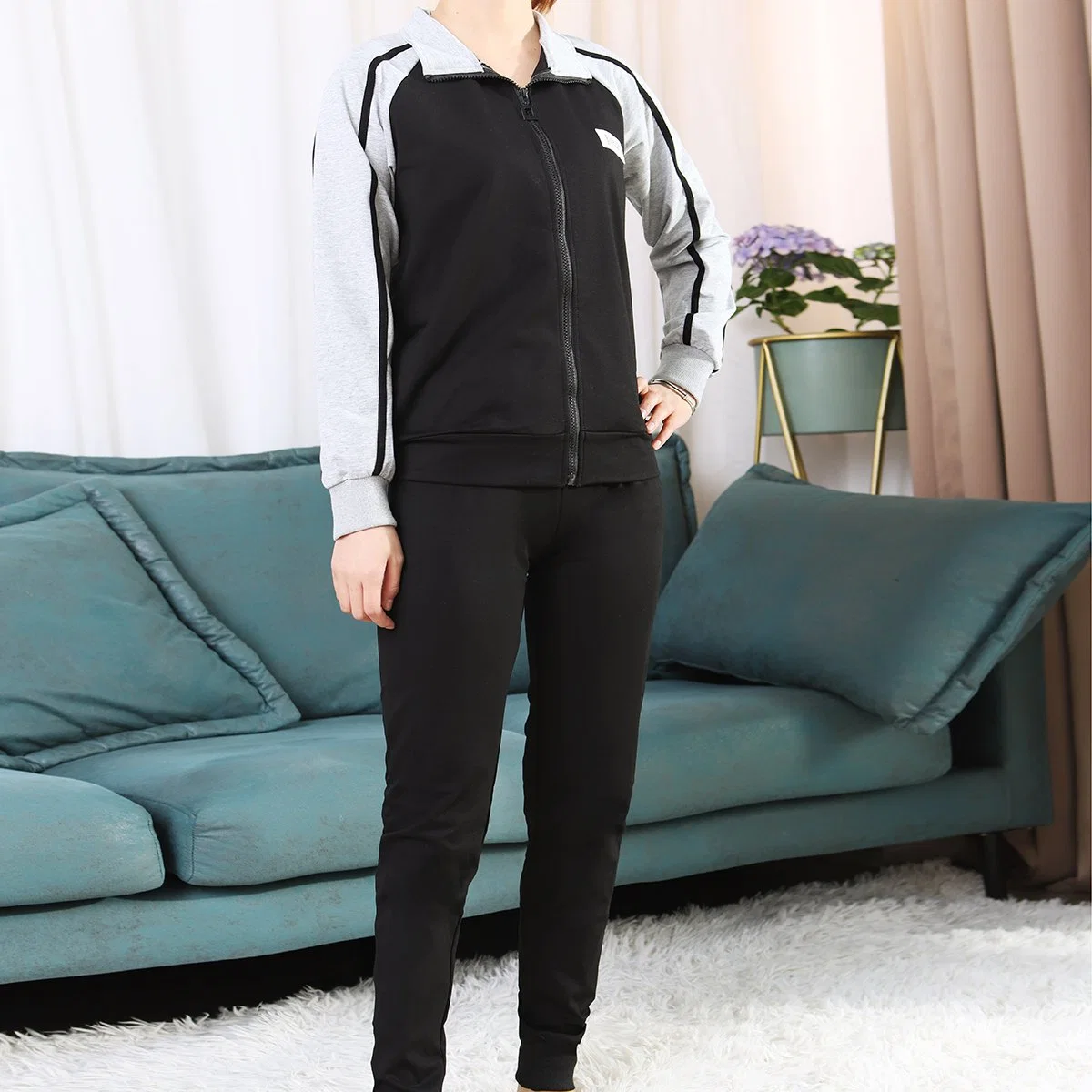 High Quality 2 Piece Joggers Zipper Pants Tracksuits Women Sweat Suit Sets Casual