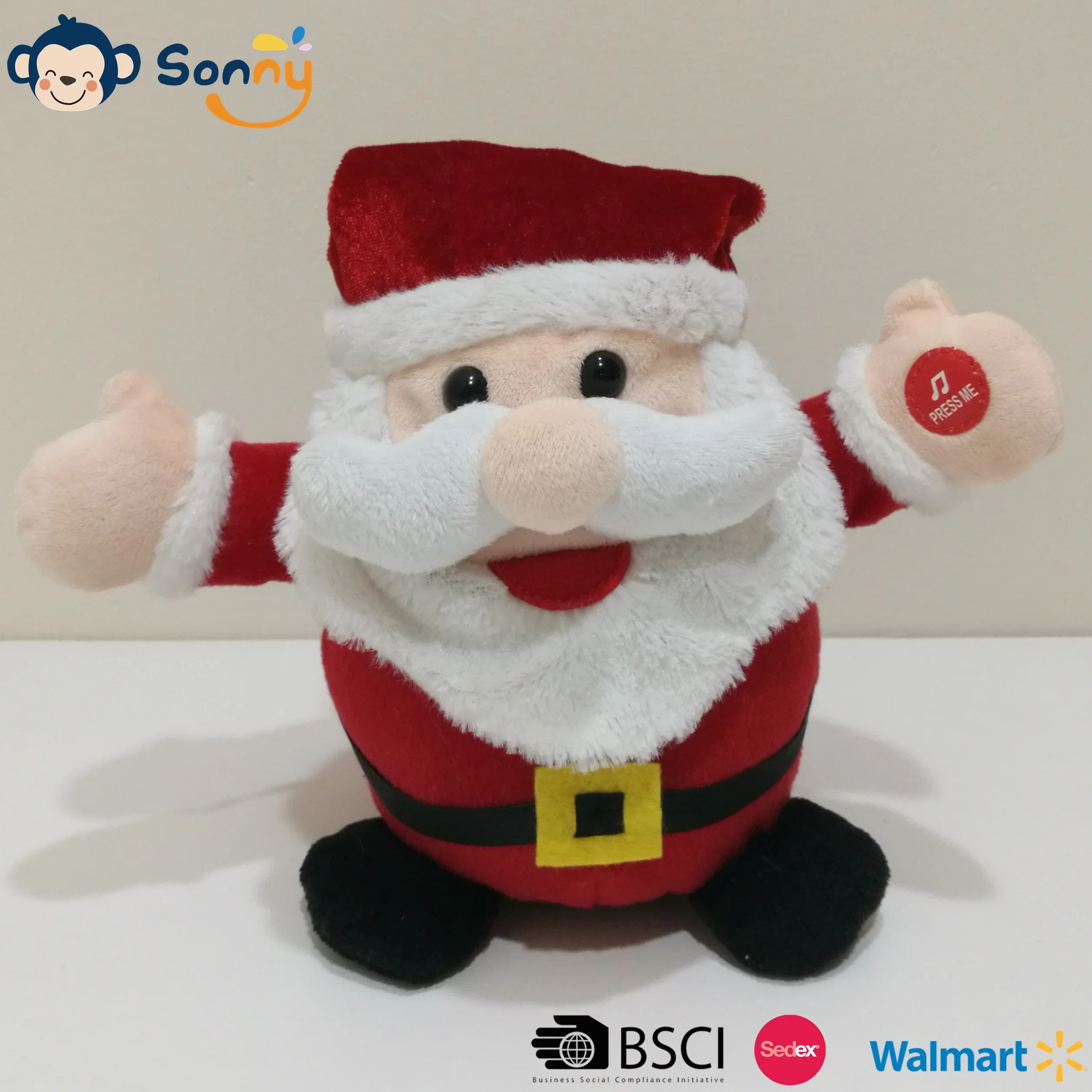 Venda por grosso de Fiação Musical de fábrica na China Xmas Plush Santa Kids Dom