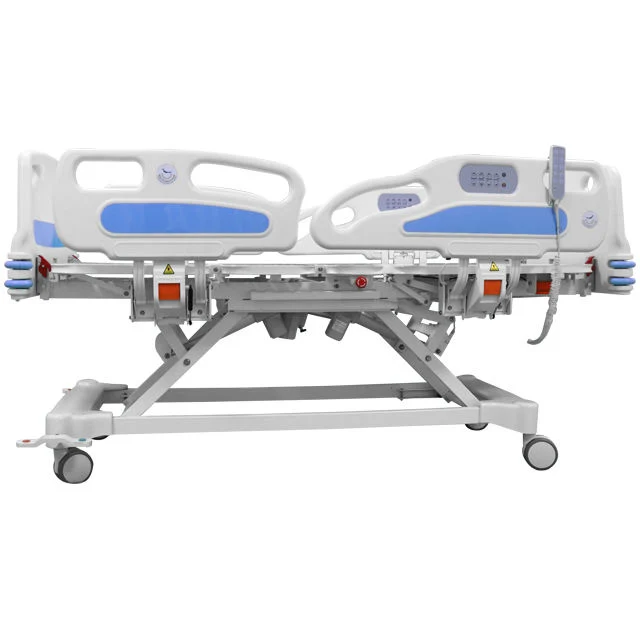 Metal Clinic Hospital Furniture ABS Side Rail Electric Control Folding Patient Medical Bed with Wheels