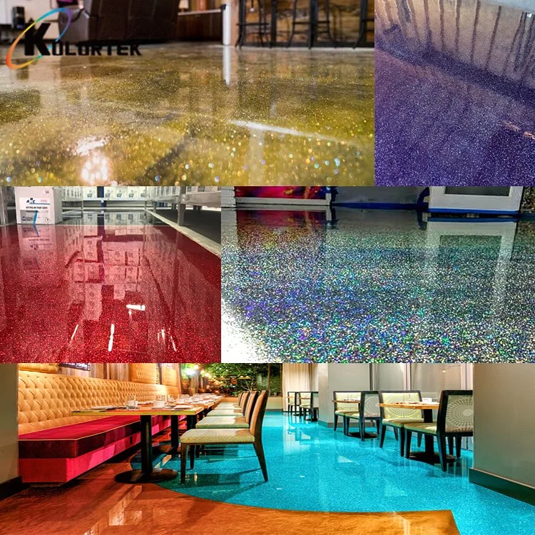 Color caliente de Venta de piso epóxico Chips holográficos Glitter para recubrimiento de piso