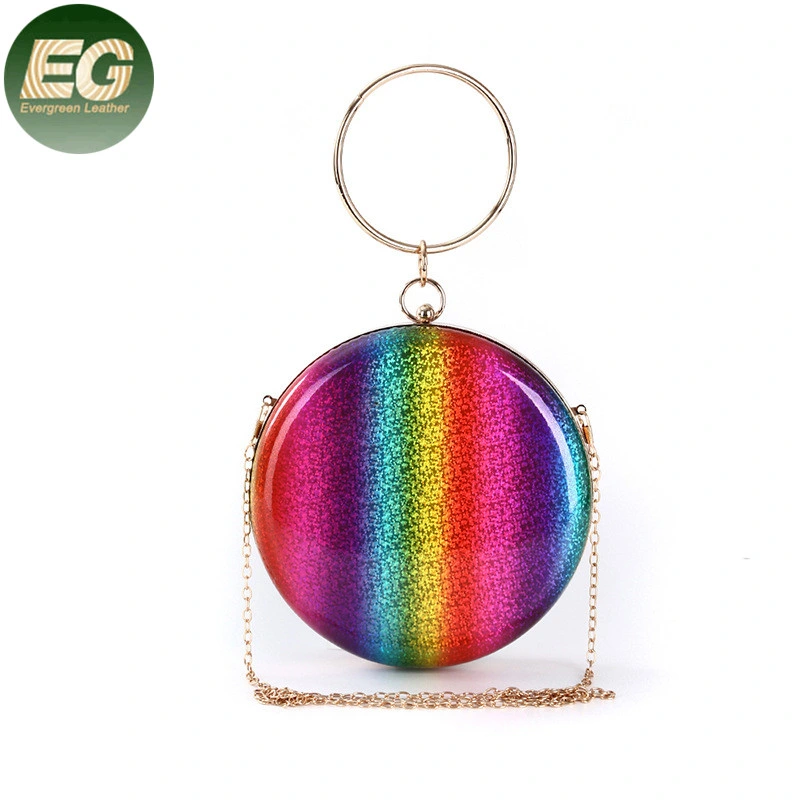 Eb1383 Trendy Rainbow Color Small Circle Clutch Purse Bag Wristlet Colorful Women Round Evening Bags and Clutches