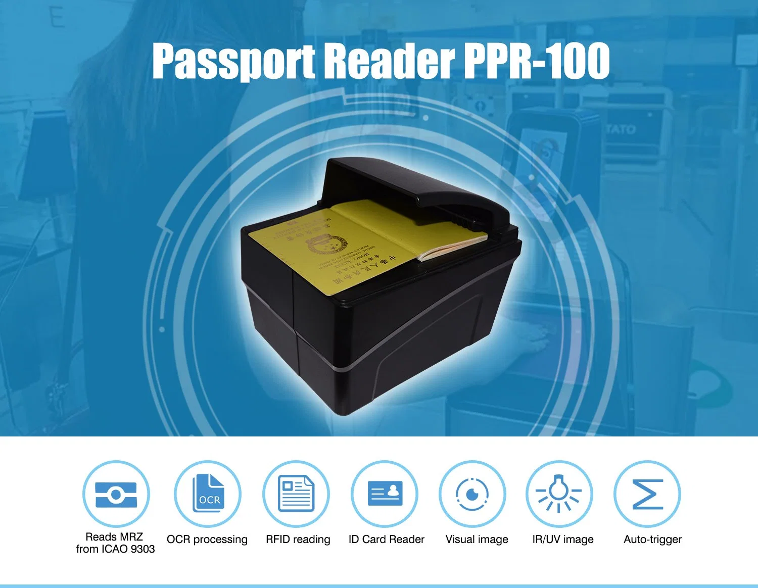 Icao9303 Standard Auto-Trigger OCR-Verarbeitung visuelle IR-UV-Bild Multi-Illumination Billige Passport Reader (PPR100A)