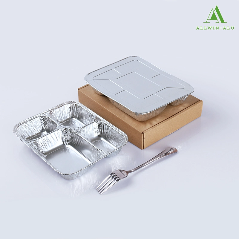 800ml Disposable 4 Compartment Foil Food Container/Tray/Pan/Plate for Fast Food