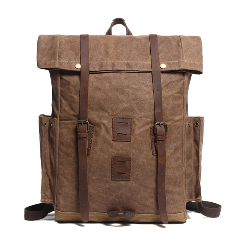 Designer Full Grain Leather School Bag Waterproof Canvas Cycling Laptop Backpack (RS-888005)