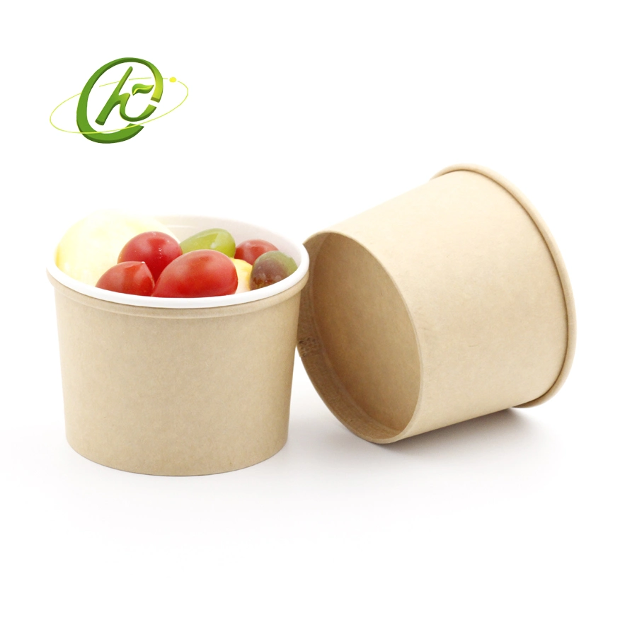 Custom Logo Printing Disposable Ice Cream Cup Paper with Spoon Kraft Paper Bowl for Ice Cream