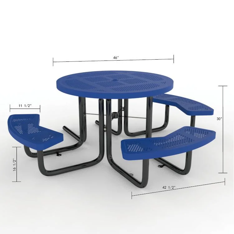 Amérique du Nord Hot sale Outdoor Park School Courtyard Amusement Park Table ronde à trois places simple en métal thermoplastique pique-nique bleu
