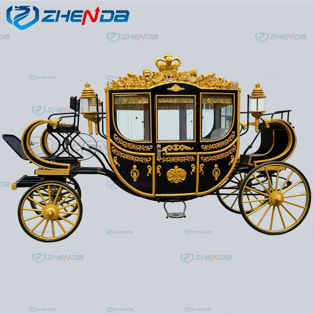 Luxury Four Wheels Electric Golden Royal Coach/Horse Wagon para Navidad/visita turística Carro de caballos