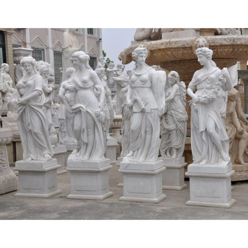 Factpry Skillful Manufacture White Marble Four Season White Marble Stone Statue Sculpture Outdoor Garden Decoration