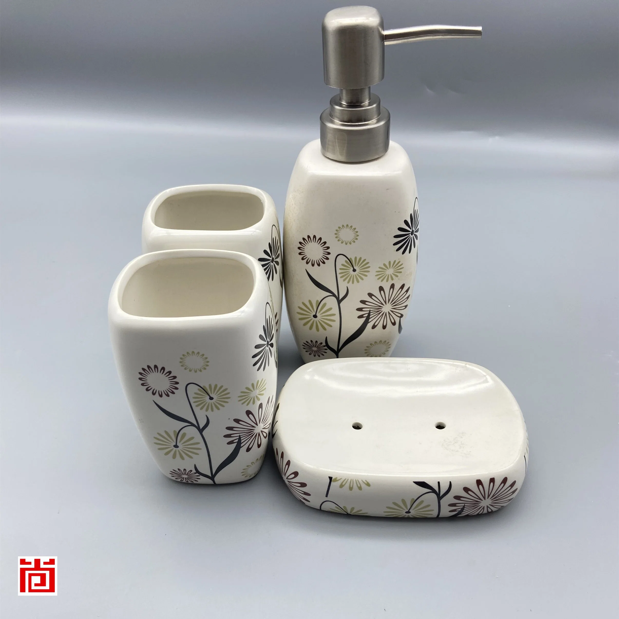 Ceramic Bathroom Set with Beautiful Print Inside a Box