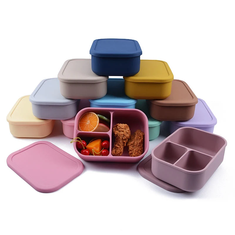 Recipientes de silicone dobráveis sem BPA para alimentos silicone almoço para crianças Bento Caixa com compartimentos