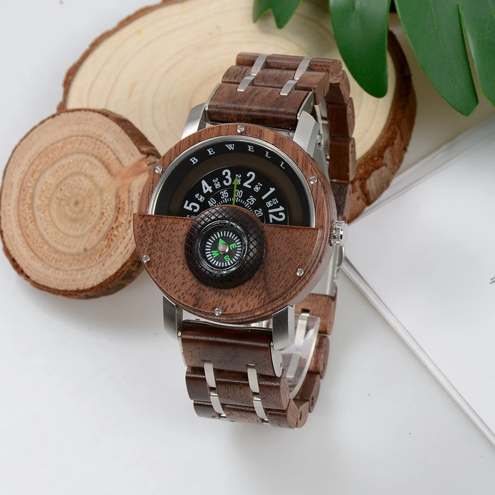 Hot Products Stainless Steel with Compass Wooden Watches for Men and Women