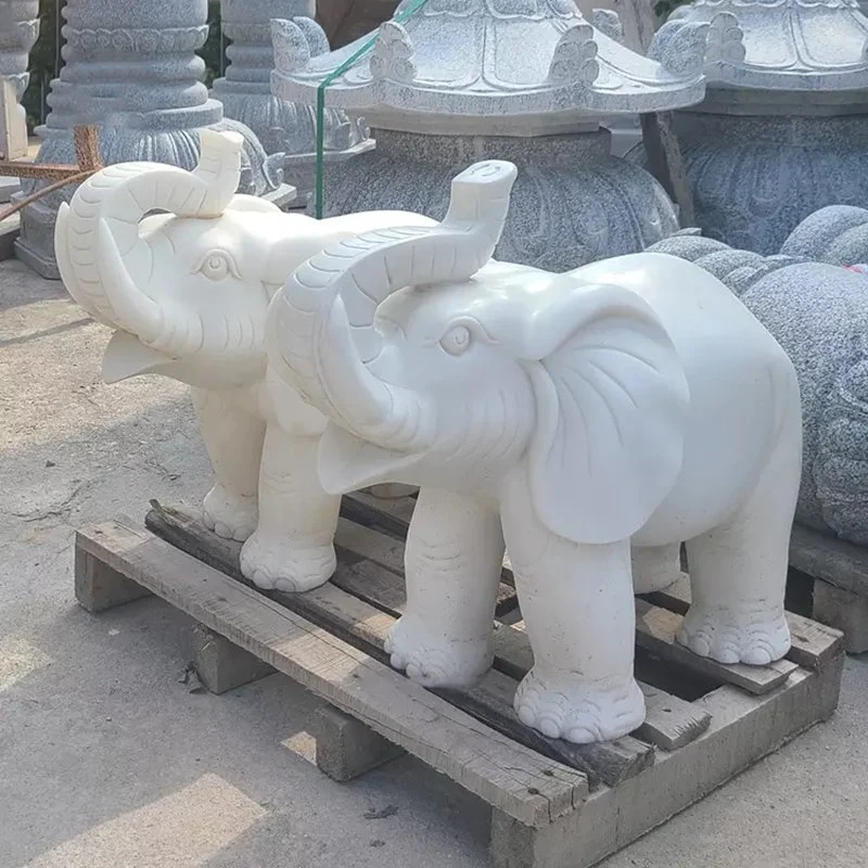 Escultura personalizada com pedra Animal Statue White Marble Elephant para decoração