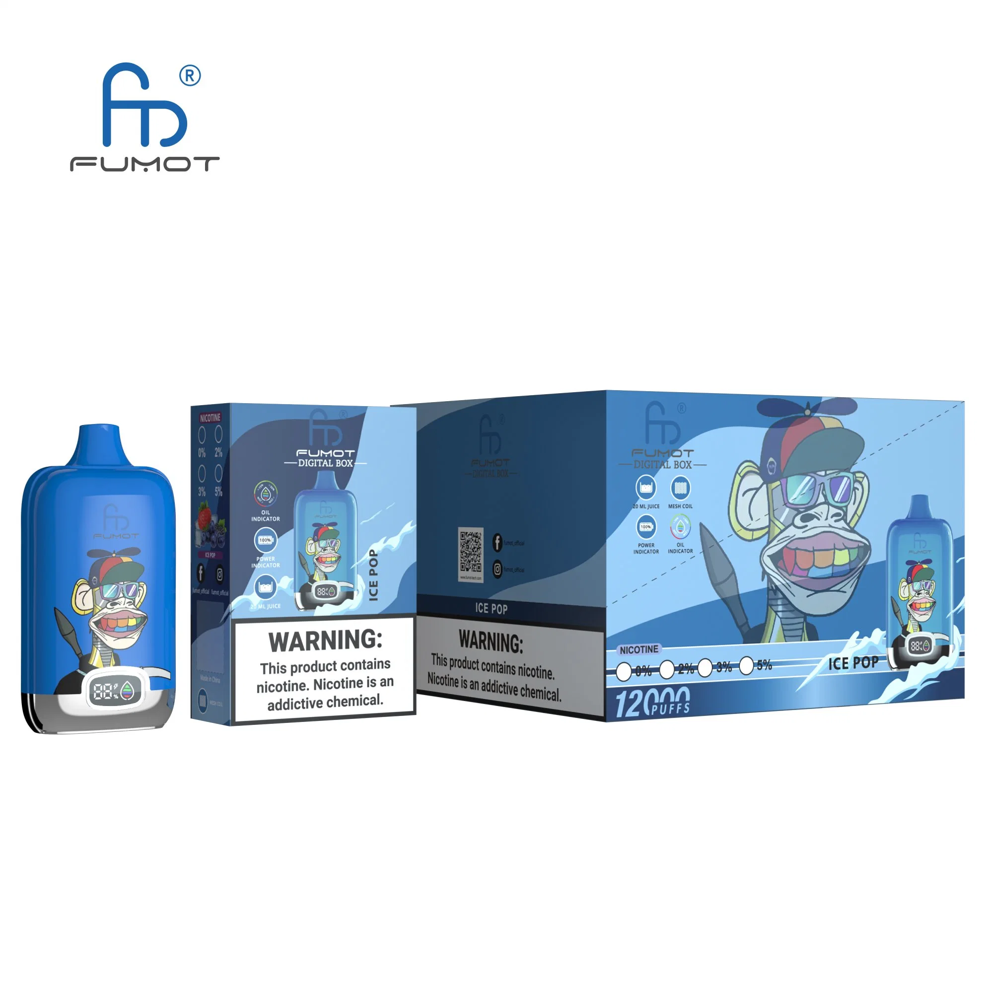 Fumot original E Cigarette al por mayor Caja Digital 12000 Puffs desechables VAPE 12 colores