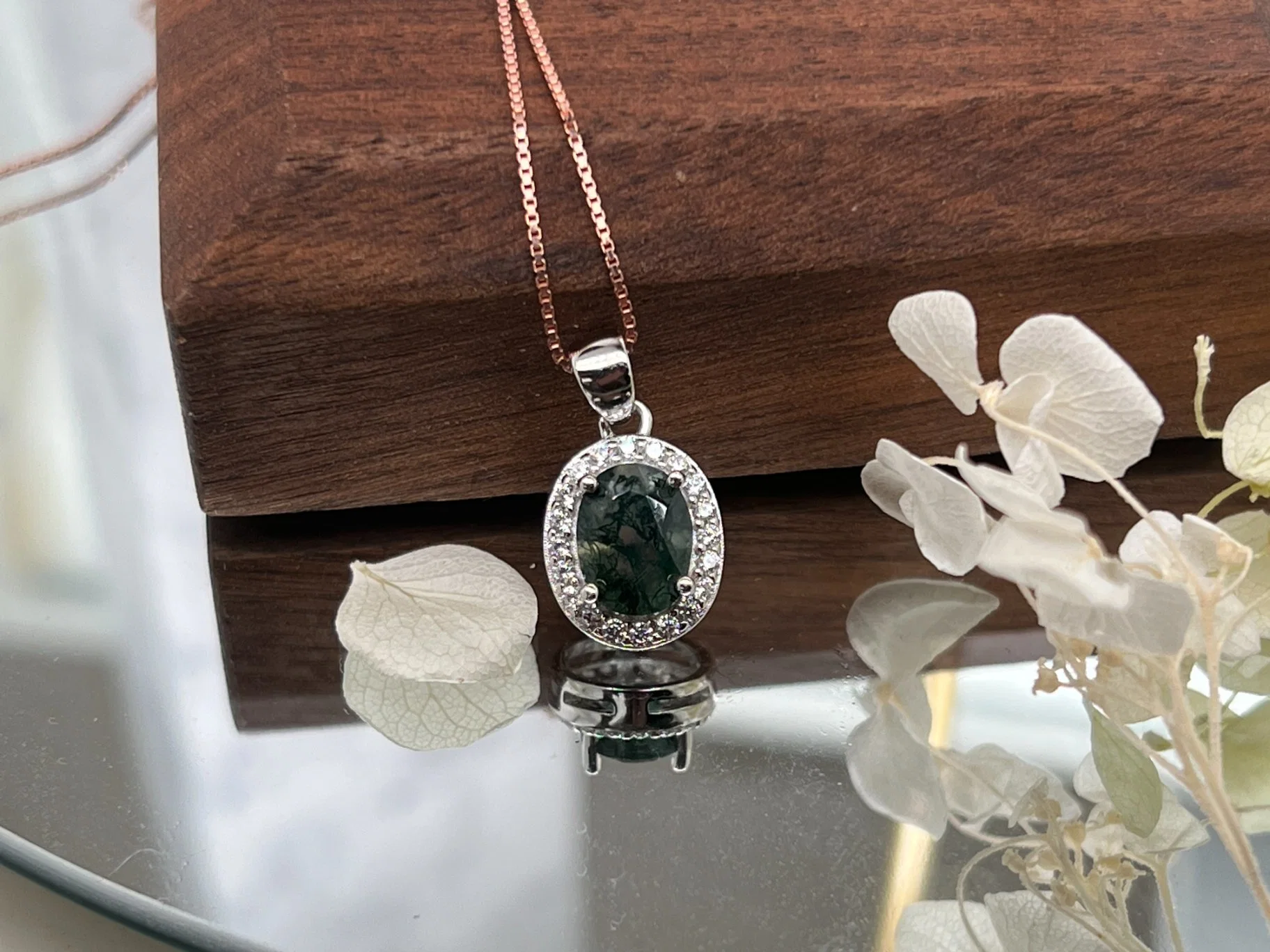 925 Sterling Silver Natural Moss Agate Necklace