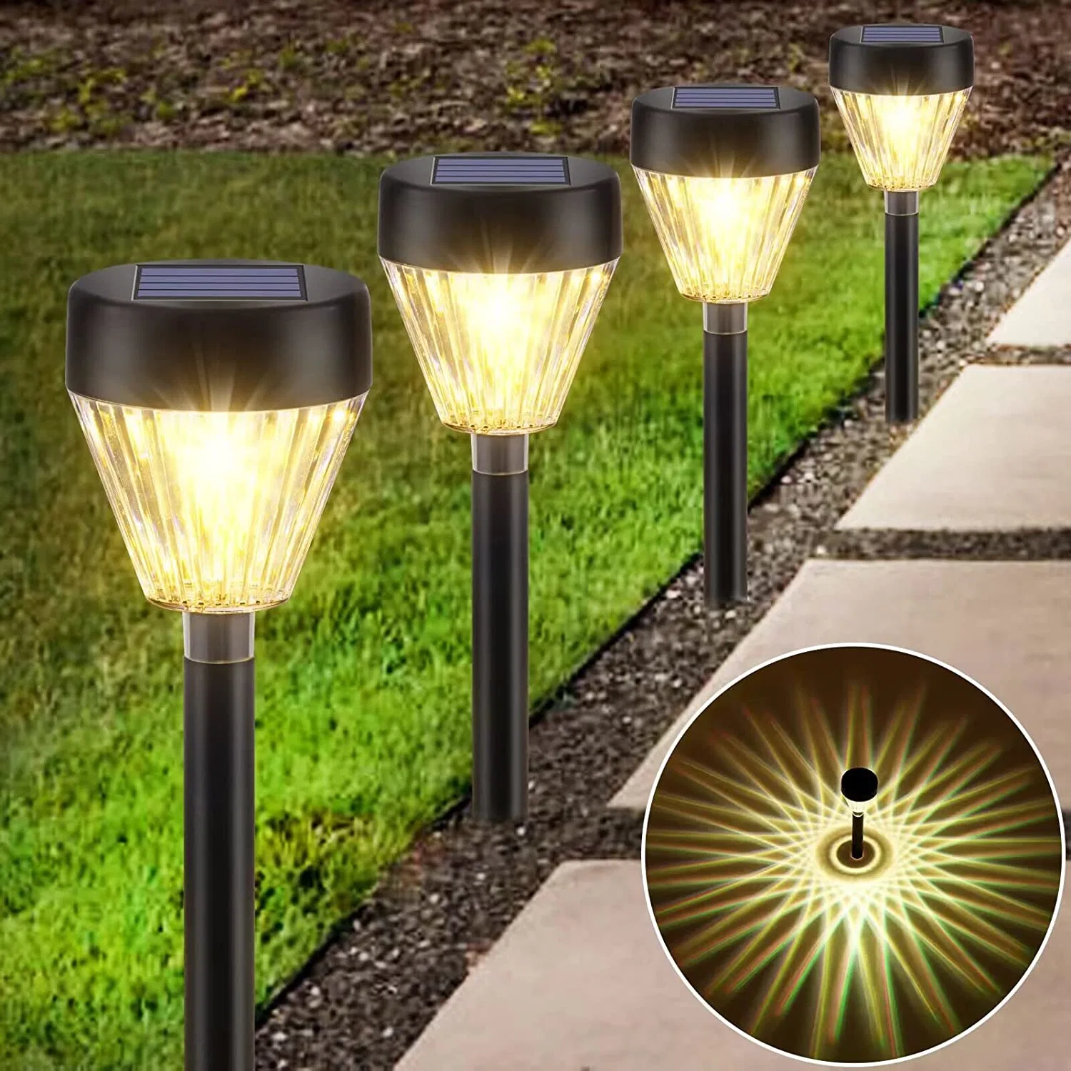 Newest High Quality Ground Spike Lamp Warm White Emitting Plastic Auto on/off LED Solar Outdoor Lights Pathway Lighting for Garden Yard Patio Stake Solar Light