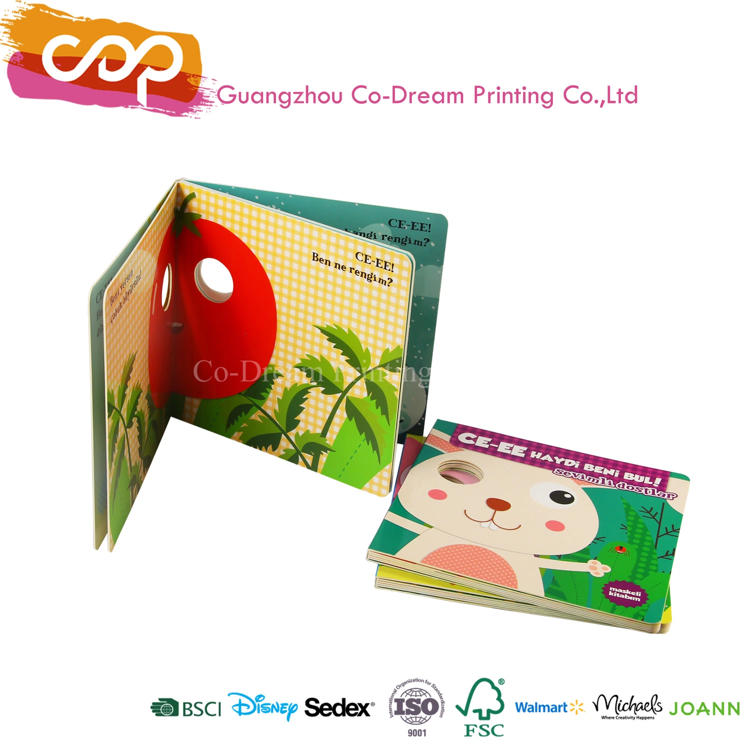 Customized Children Board Book Printing with CE Certification Die Cut Eyes Book