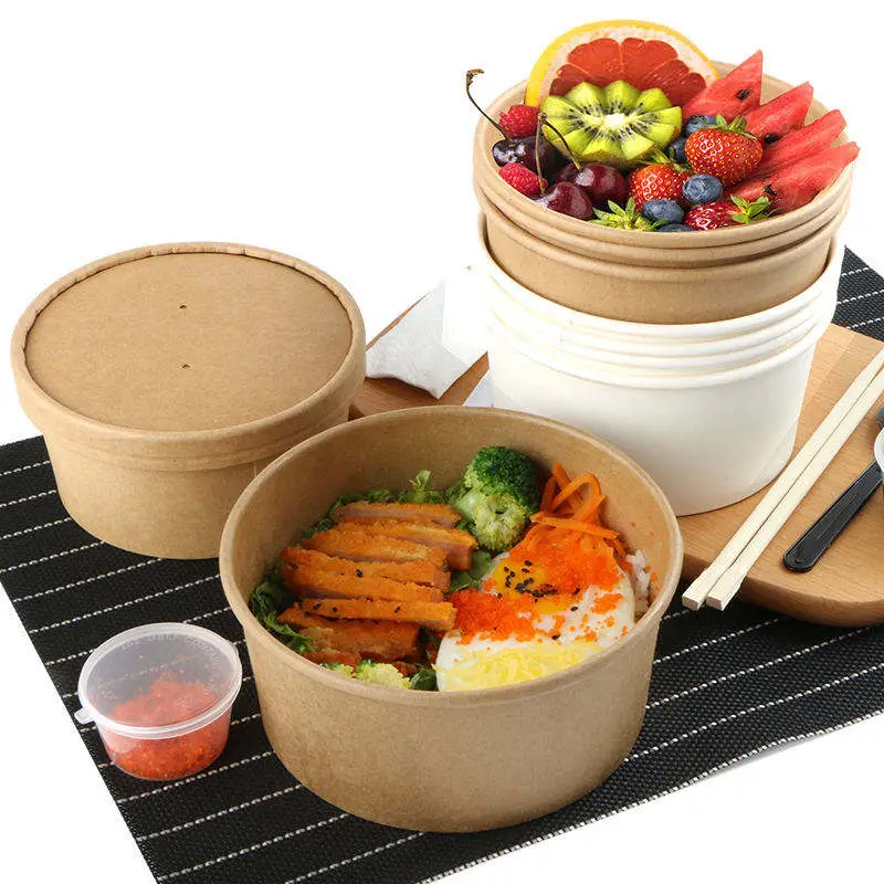 Custom Color and Size Disposable Ice Cream Kraft Square Paper Bowl with Lid