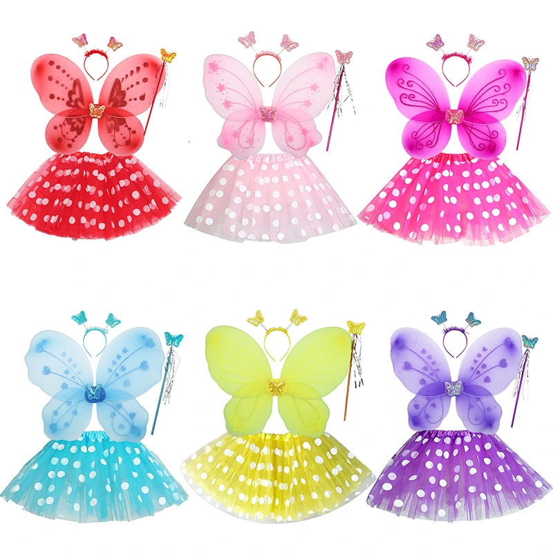 Kids Fairy Wing Costume Set Tutu Dress Magic Wand Butterfly Wings Girls Birthday Party Supplies