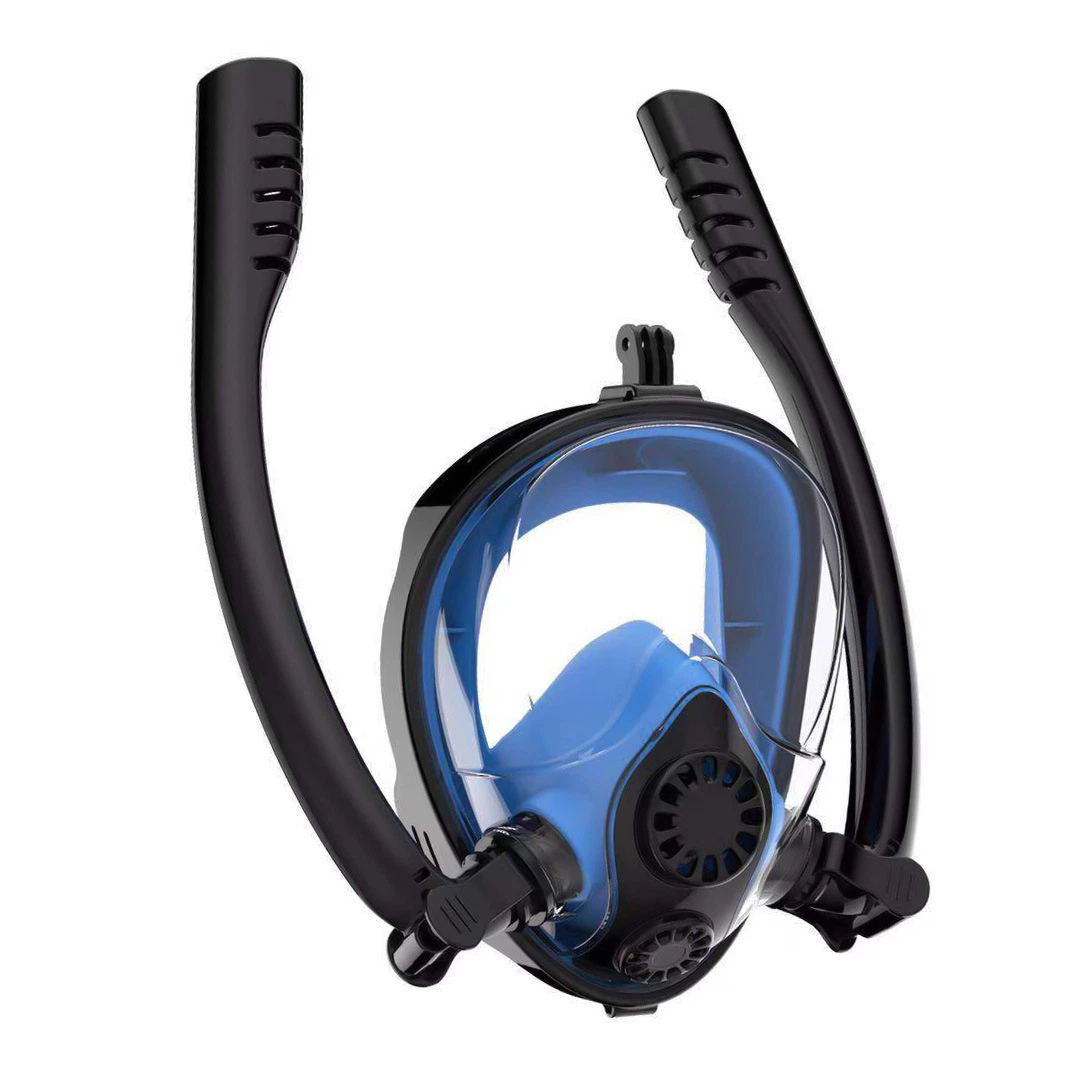 Double Breath Tube Swimming Mask, Full Face Underwater Snorkel Masks