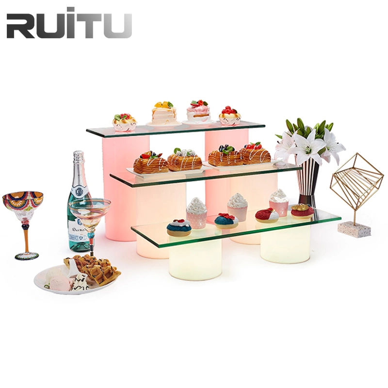 Llevó Light-Emitting postre Torta de mesa decorativos Snack Soporte de pantalla de iluminación de Bodas comida fría Salto té buffet Catering decoración parte vertical de alimentos dulces