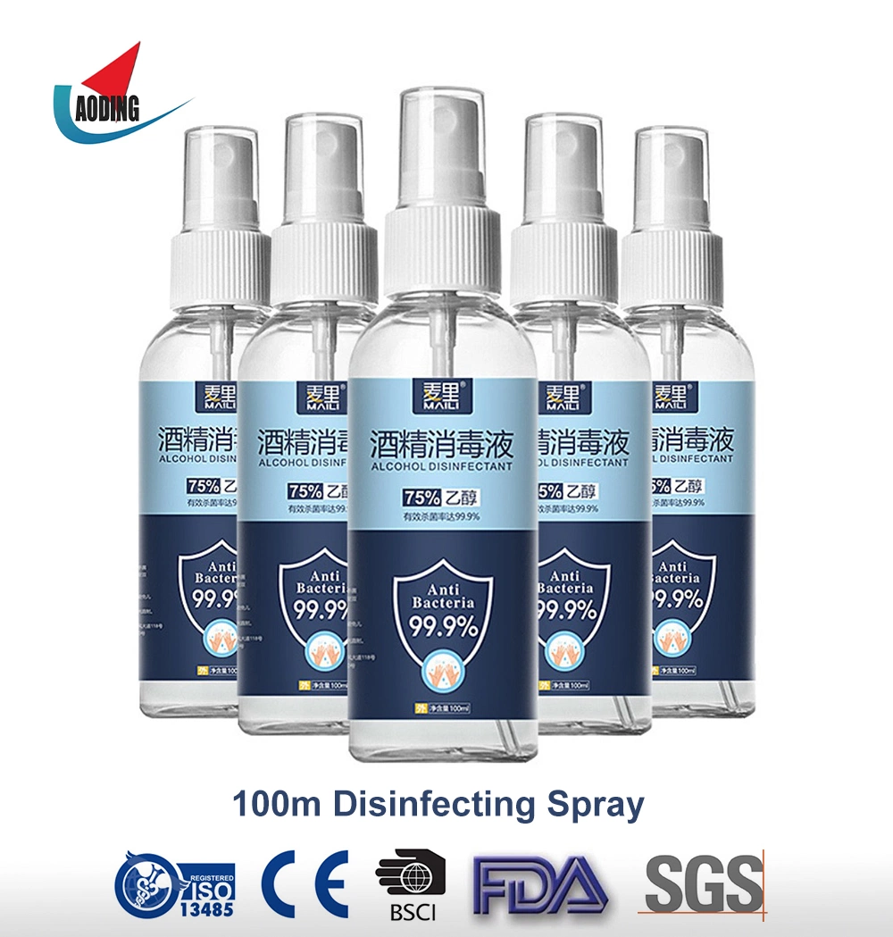 OEM Logo 100ml 75% Alcohol Spray Antibacterial Liquid Disinfectant Alcohol Hand Sanitizer Spray