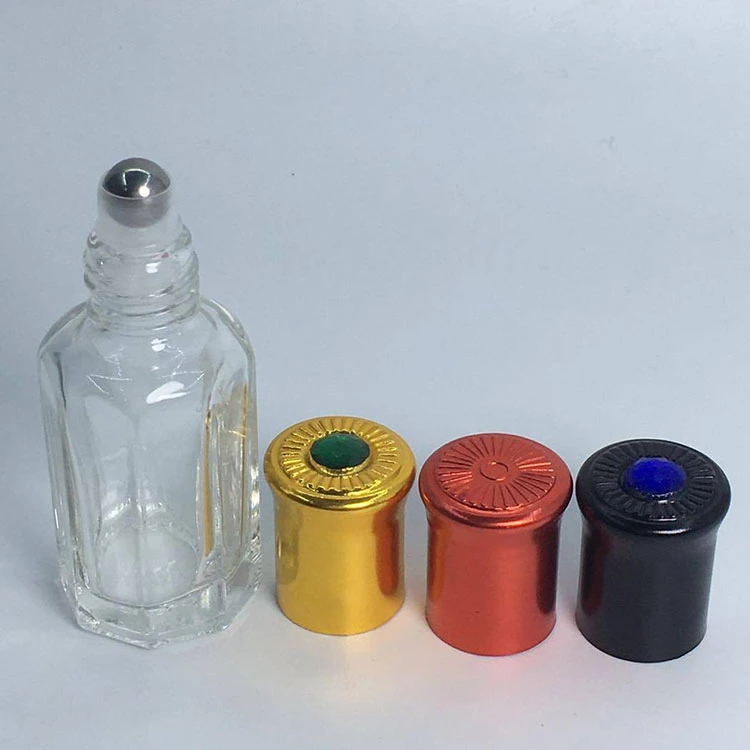 5/10/30ml Clear Bottle Perfume Essential Oil Roller on Glass Bottle with Metal Ball Lid of Aluminum Custom Cap Diamond Decoration