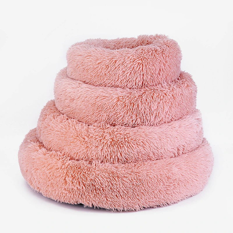 New Design Donut Cat Bed Plush Faux Fur Dog Beds Cats Comfortable Warm Deep Sleep Pet Nest