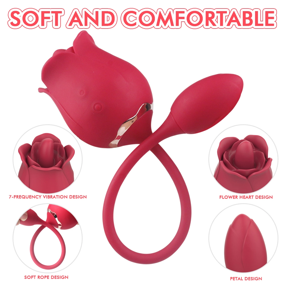 High quality/High cost performance Women Sex Toy Red Rose Shape Sucking Vibrator Silicone Clit Licking Vibrator Tongue Vibrator for Clitoris