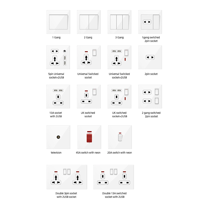 S3.1 Acrylic Panel Wall Switch Socket Outlet Smart Socket 2gang 2way Wall Switch