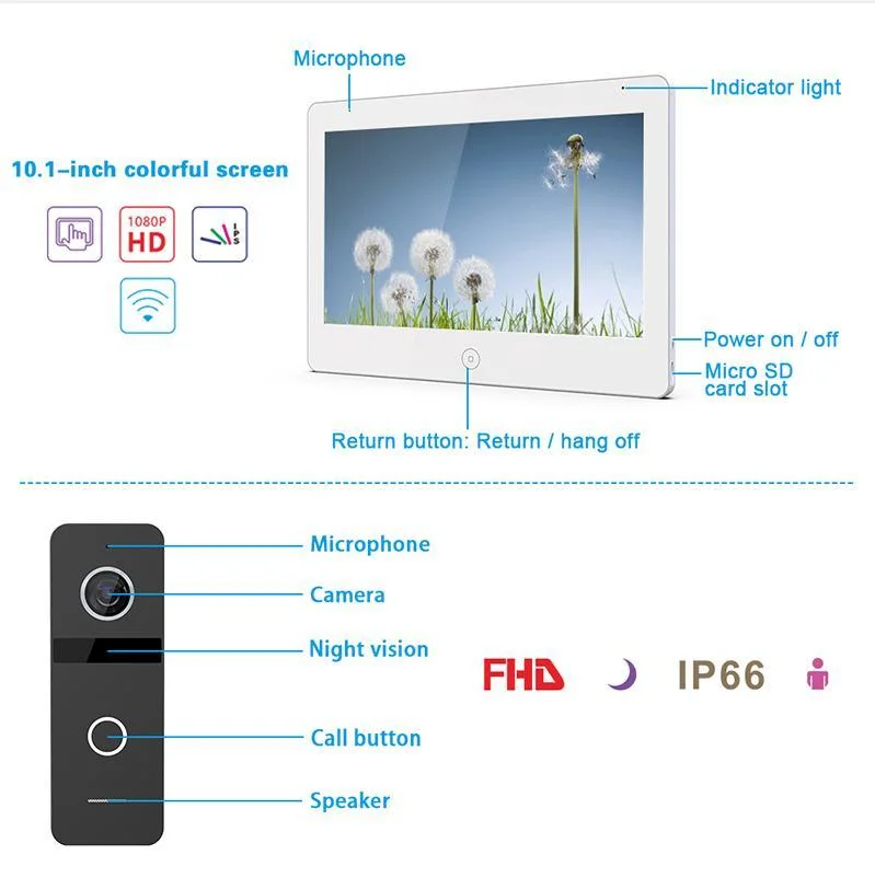 UTP IP System 10.1" Video Doorphone with IPS Touch Screen