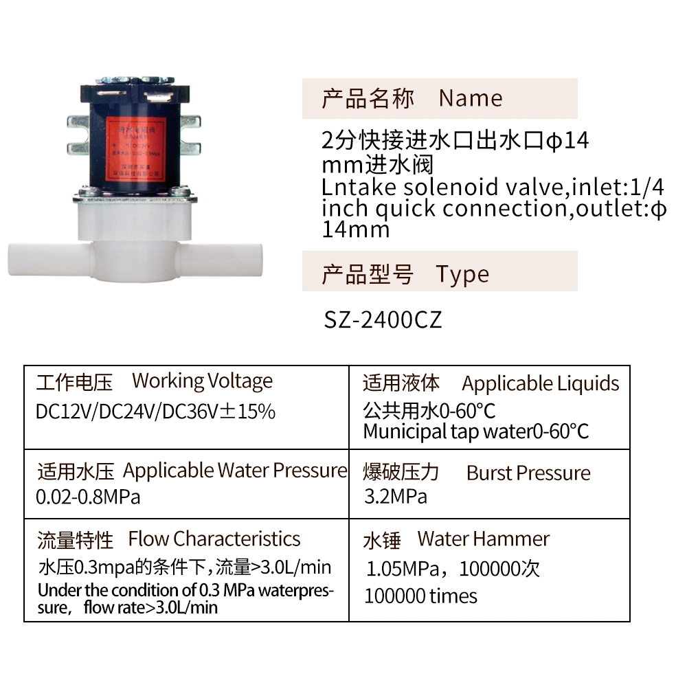 Válvula de solenoide de admisión, Entrada: Conexión rápida de 1/4 pulgadas, salida: Varilla recta de 1/4 pulgadas