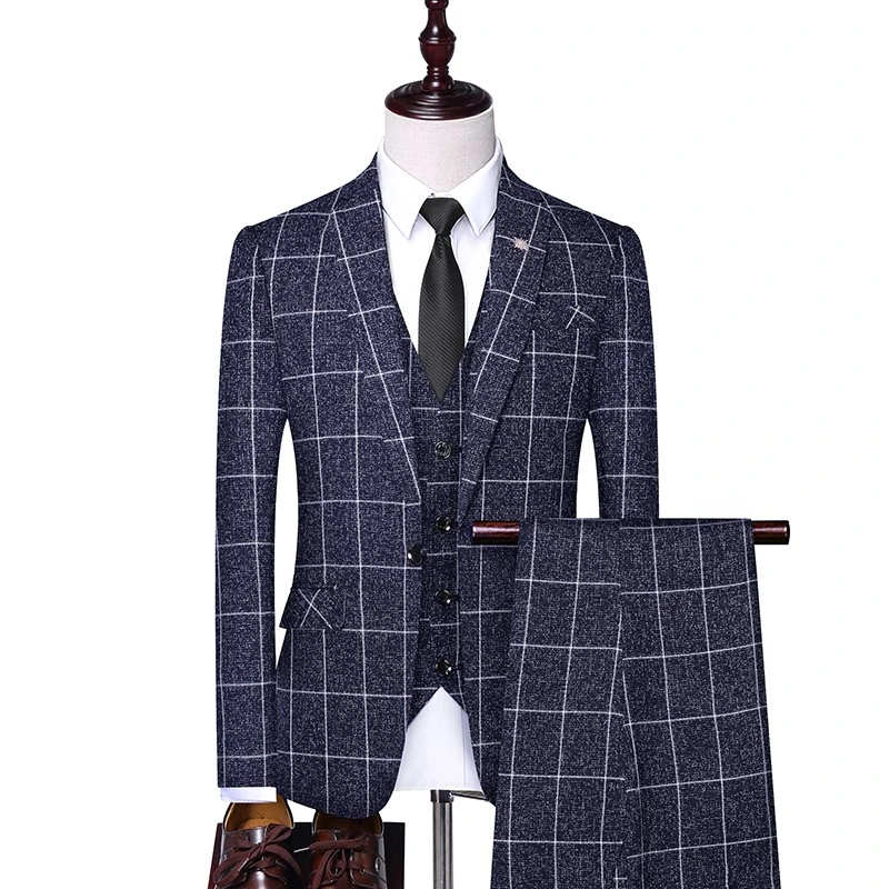 Wholesale Wedding Suit Plaid Formal Dress Men's Three-Piece Casual Small Suit Slim Style Formal Dress Fashion Suits Custom