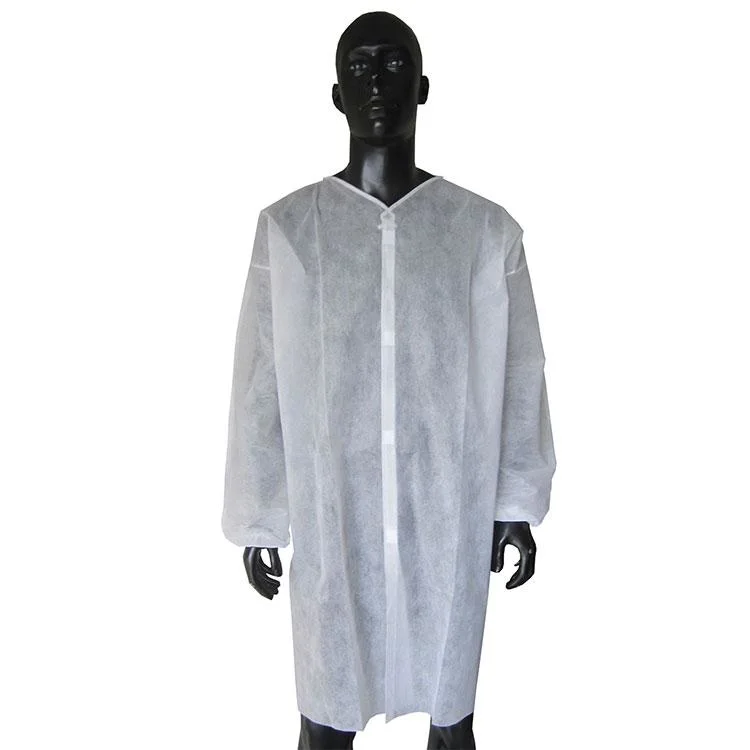 Disposable Surgic Gown White Laboratory Coat Medical Protective Workwear with Pocket Workwear