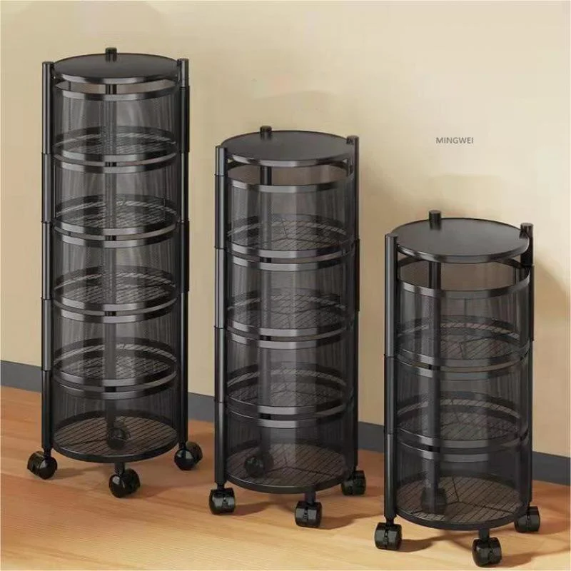 Mingwei Stainless Steel Home Storage Circle Rotating Breathable Vegetable Rack Black Metal Kitchen Sundries Storage Rack