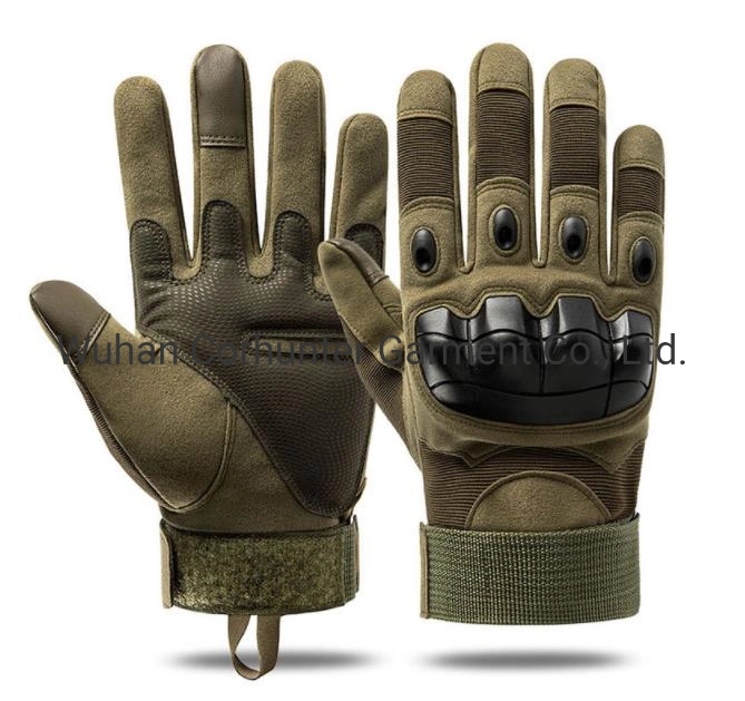 Full Finger Security Tan Khaki Leather PU Combat Tactical Gloves