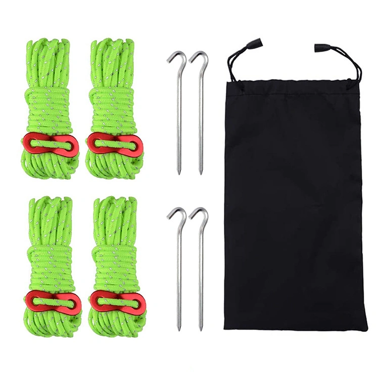 Haut de vendre des accessoires de tente Outdoor tente de camping de 4 m de la corde réfléchissant ensemble d'Ongles avec camping Sac de rangement de boucle de corde de vent