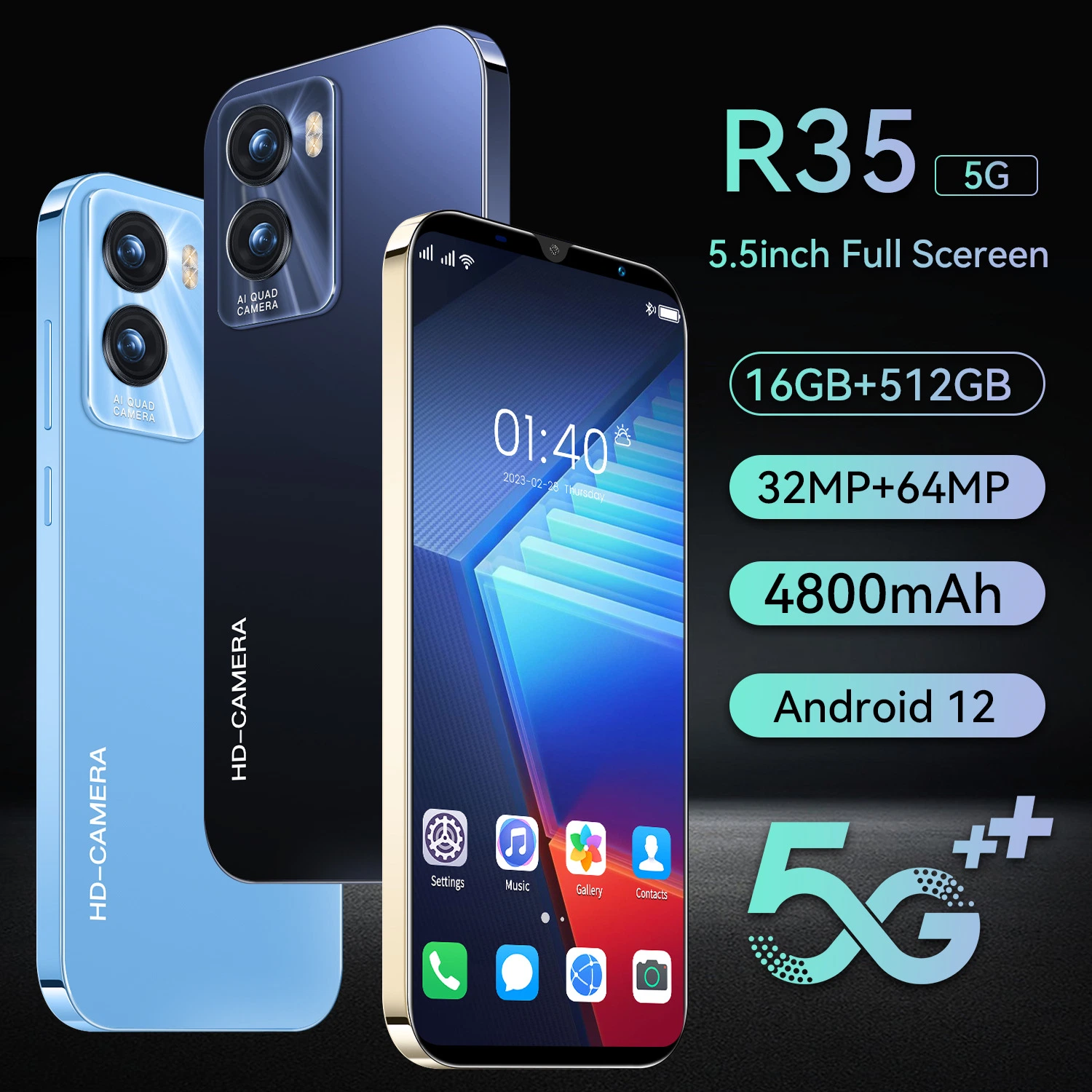 Wholesale original y nuevo R35 Dual SIM 5G Smartphone Android 8.1.