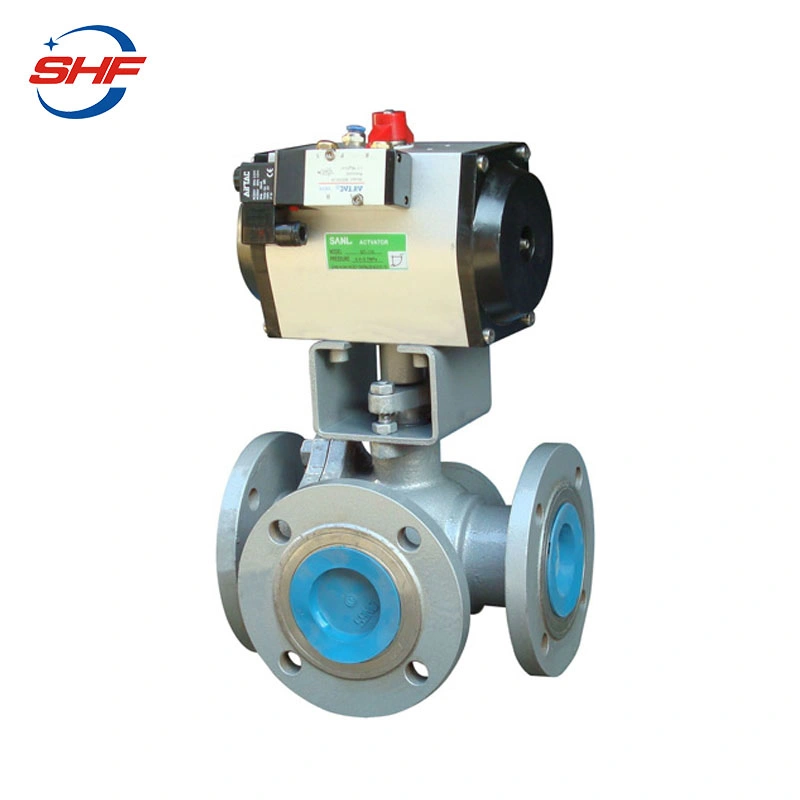 Shf Stainless Steel CF8 CF8m Pneumatic Three Way Ball Valve with Gear Operation