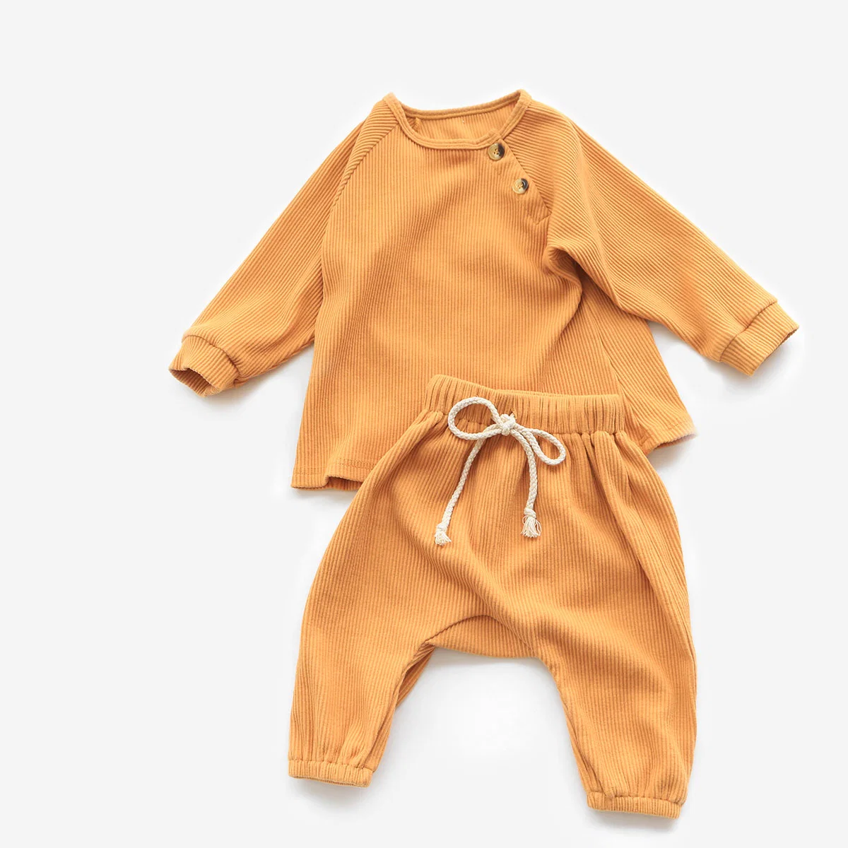 Mustard Ribbed Long Sleeve Harem Pants Baby Boy Clothes