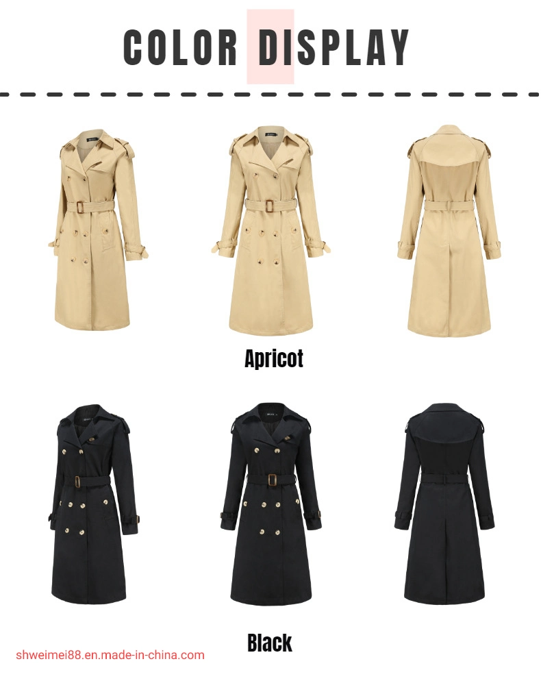 Women's 3/4 Length Double-Breasted Trench Coat with Belt Women's Winter Coats & Jackets Ladies Long Winter Coat Outer Wear Garments