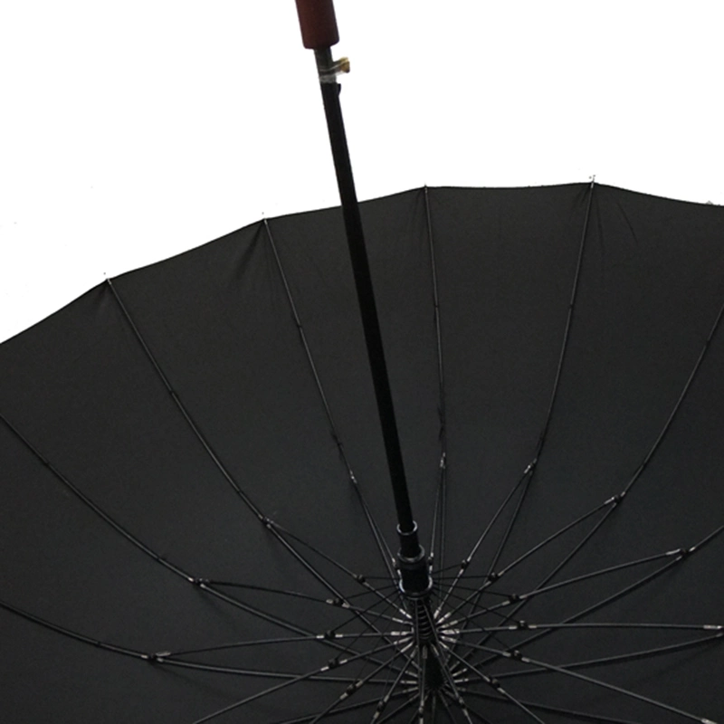 Parapluie droit à 16 panneaux de voyage enduits noirs, long, en bois Pour Adlut avec logo personnalisé