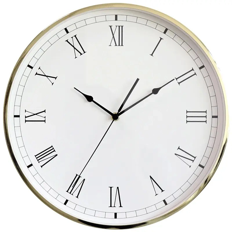 Custom Modern Roman Numerals Clock Fashion Round Silent White Metal Wall Clock for Living Room