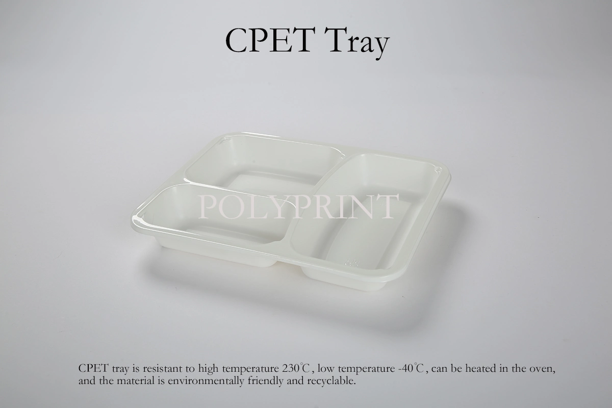 Plateau de repas jetable pour avion, compatible avec le micro-ondes et en CPET.