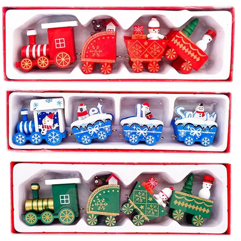 Christmas Presents Wooden Train Tabletop Decorations Christmas Children Toy