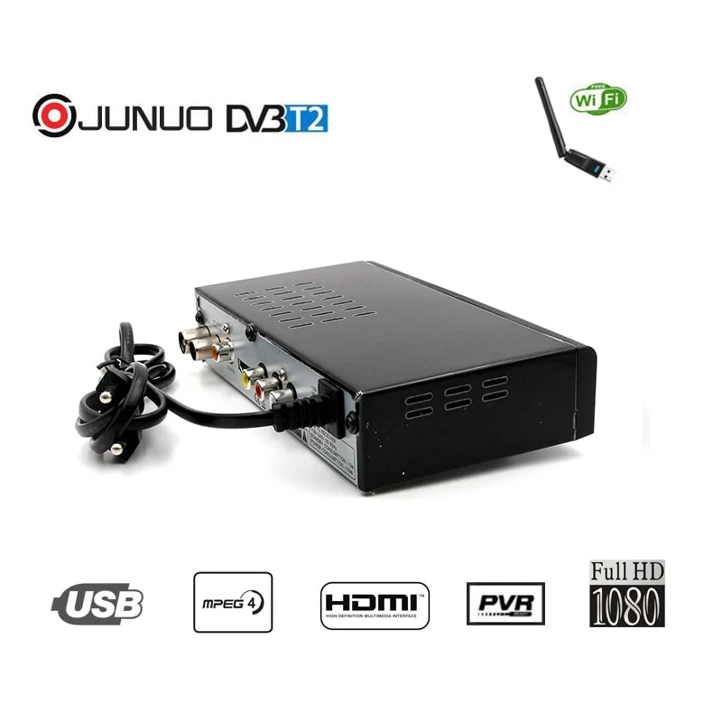 Canais FTA Junuo Digital Full HD DVB T2 Decodificador de TV do receptor