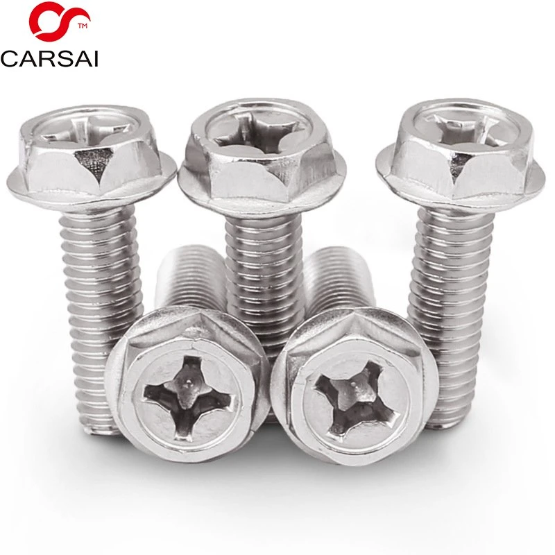 304 Stainless Steel Cross Flange Screws Concave Outer Hexagon Flange Face Non-Slip with Pad/Tooth Bolt M4m5m6