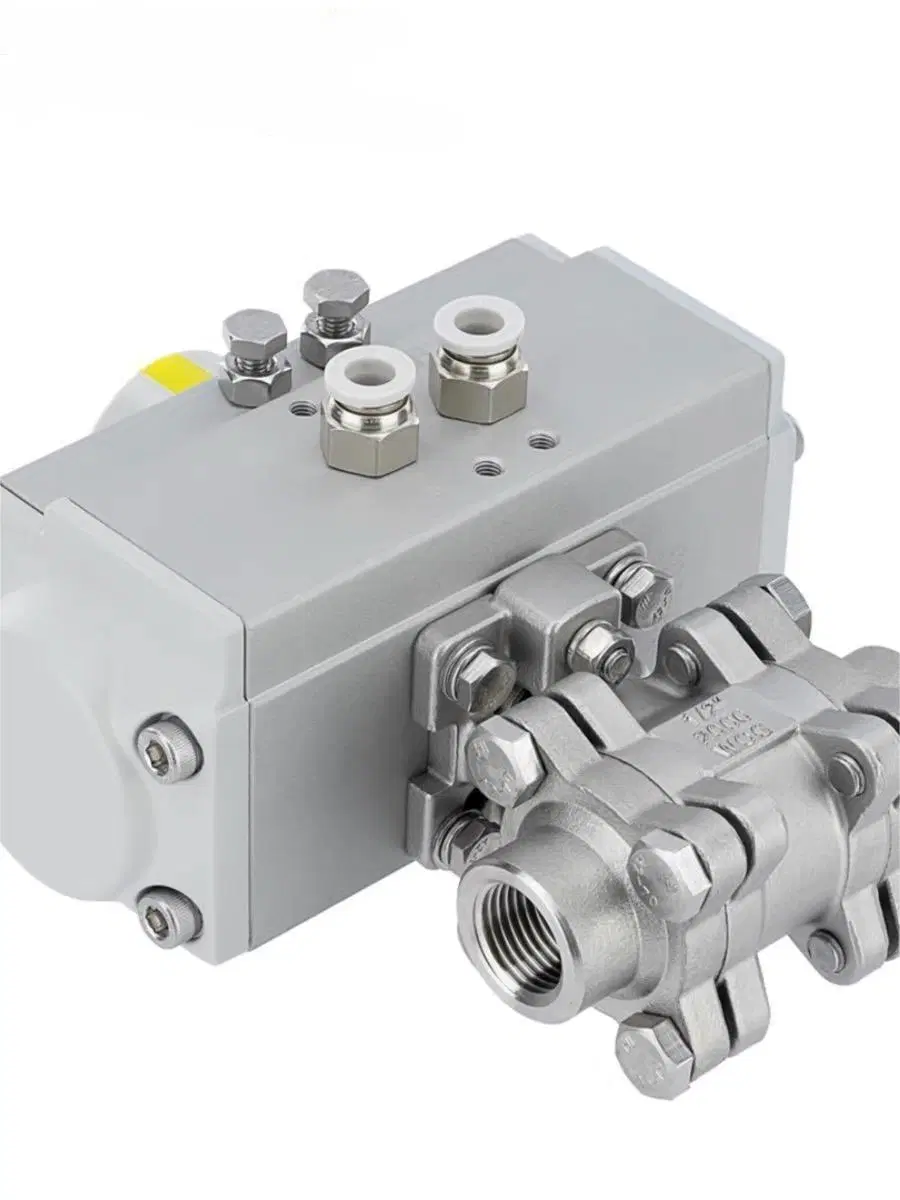 Vis/filetage de robinet à boisseau sphérique en trois parties en acier moulé/acier inoxydable haute pression Vanne pneumatique double/simple effet 2000wog