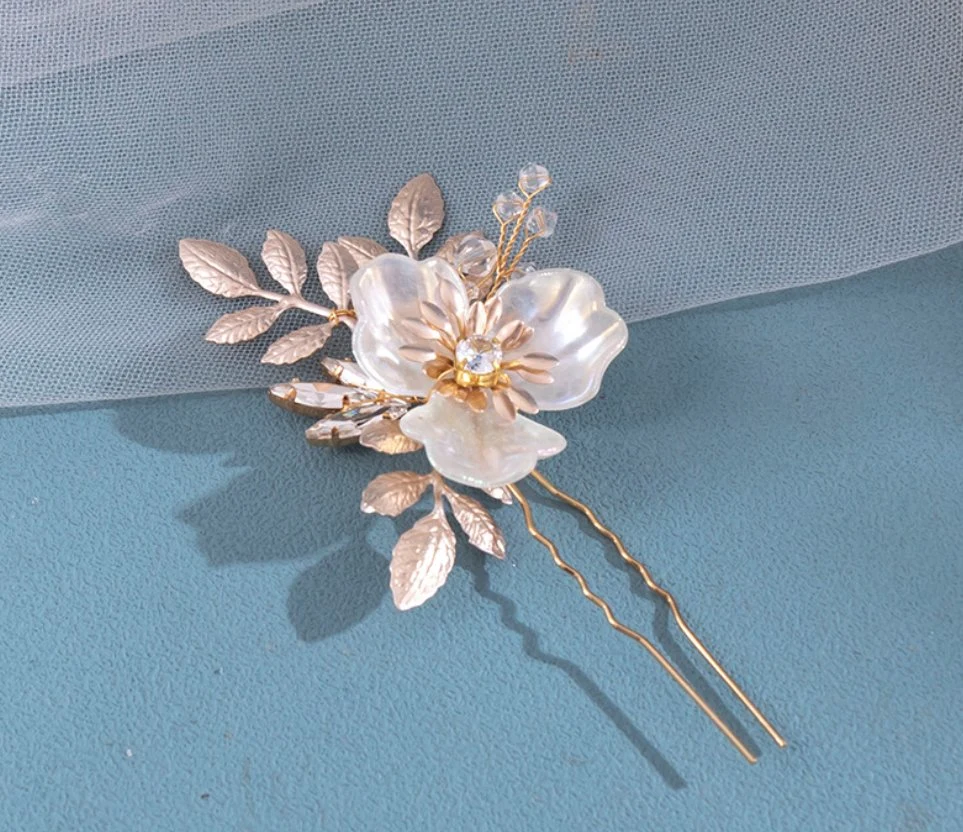 Bridal Wedding Hair Pin Hair Stick, Bridal Leaf Flower Hair Pin Hair Accessories. Wedding Rhinestone Hair Stick Headpiece 2PS/Set