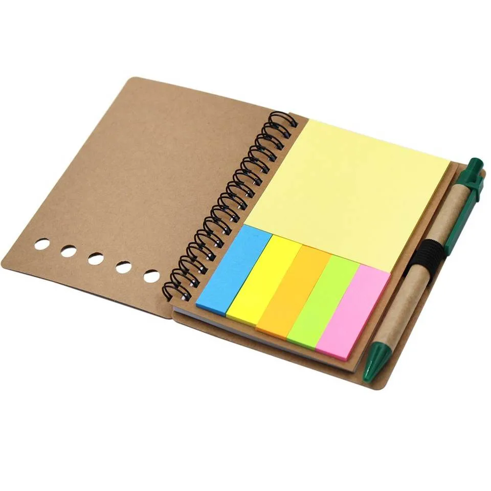 Custom Logo Sticky Notes Kraft Paper Cover Mini Notebook Note Pads with Pen