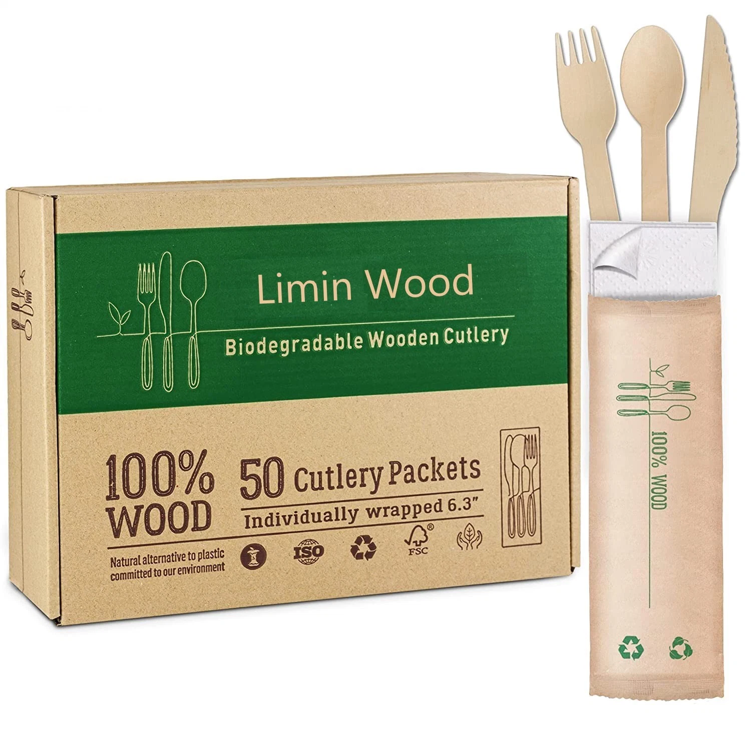 Custom Logo Wood Disposable Cutlery Set for Restaurant Pizza Shop Snacks Food